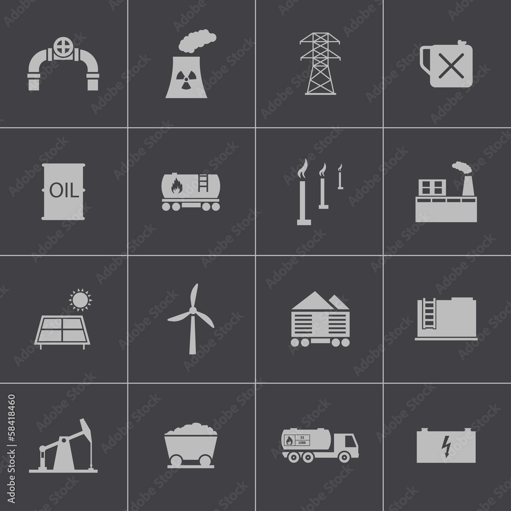 Vector black industry icons set Vector black industry icons set