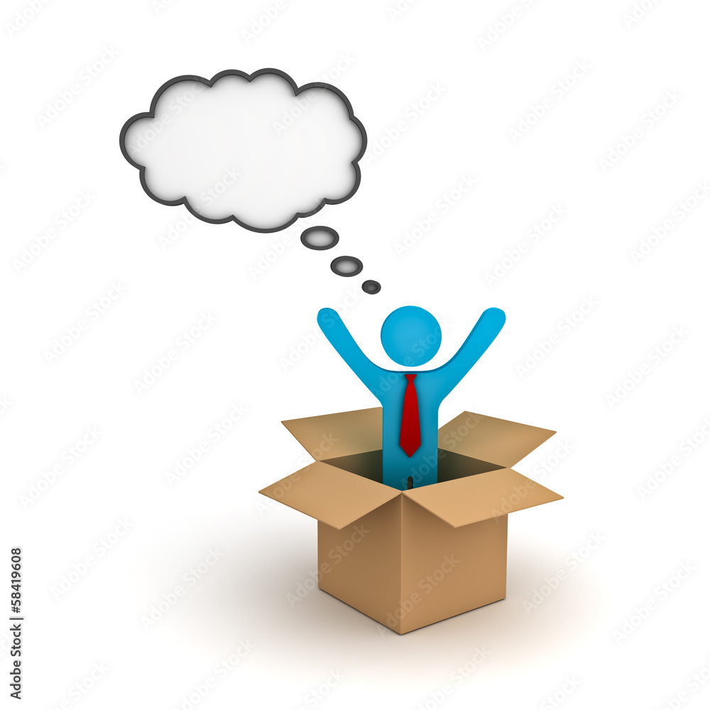 Think outside the box concept Business man standing in box Think outside the box concept Business man standing in box