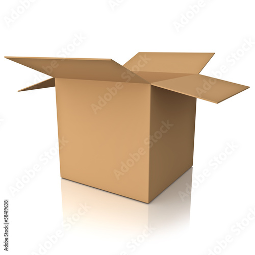 Blank opened cardboard box isolated over white background © masterzphotofo