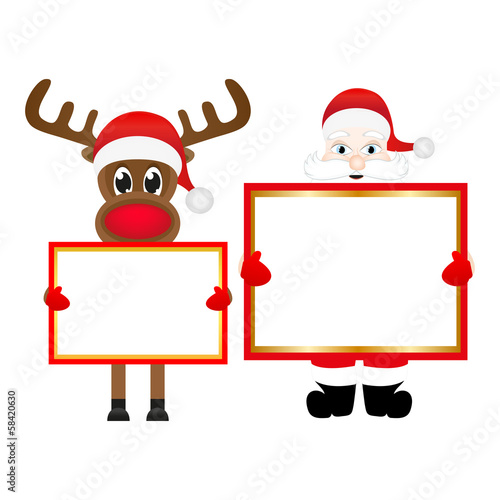 Santa Claus and reindeer with blank banner