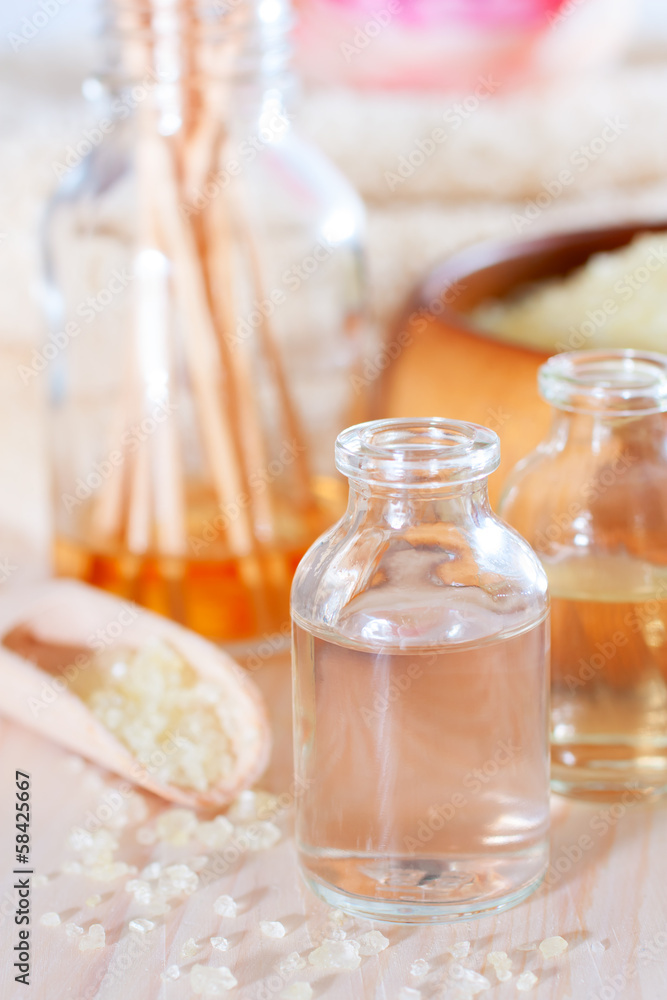 Spa still life with essential oils and sea salt Spa still life with essential oils and sea salt