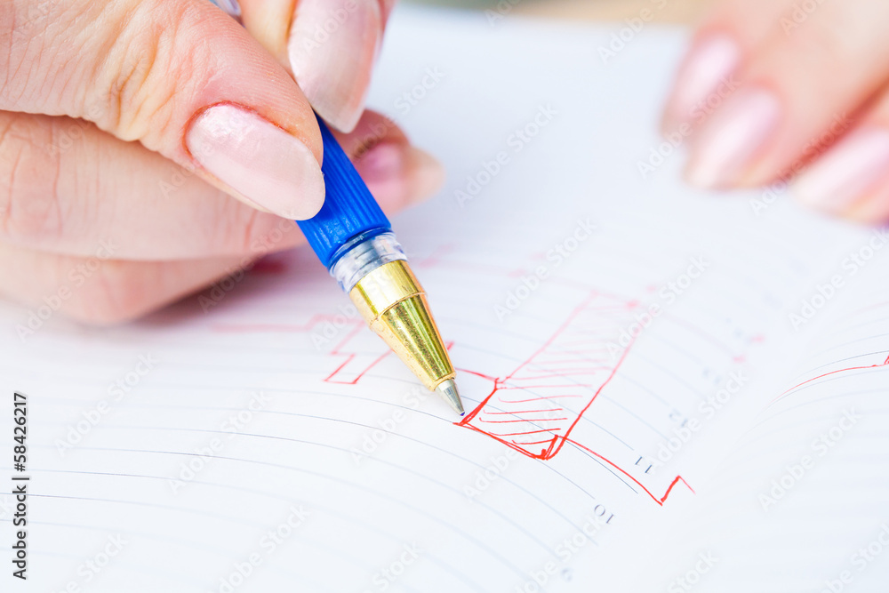 Business Woman Writing with pen in notepad Business Woman Writing with pen in notepad