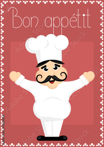 cartoon chef with bon appetit sign