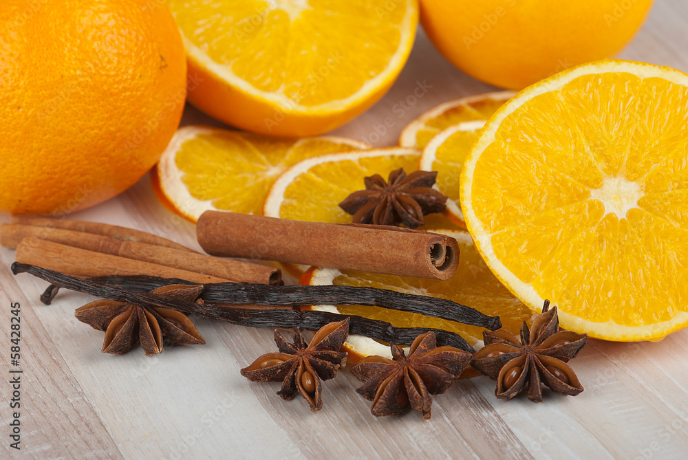 Spices and orange Spices and orange