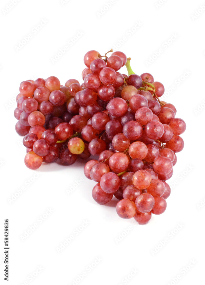 Red grape with water drops, closeup, isolated on white backgroun