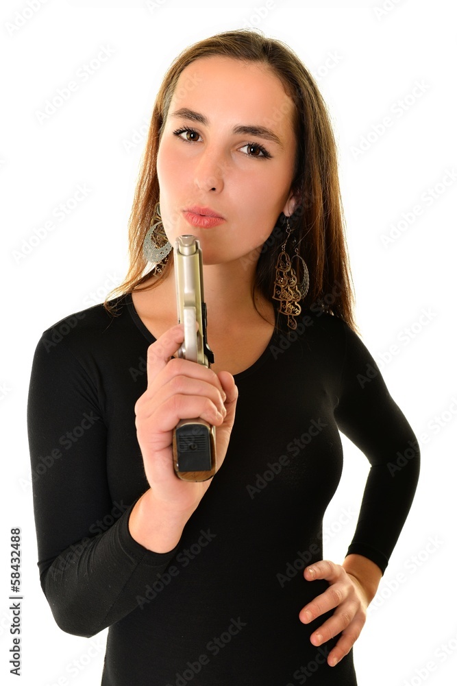 Sexy girl with gun isolated on black background Sexy girl with gun isolated on black background