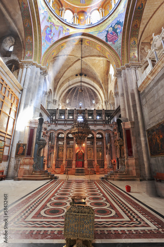 Facilities in the Holy Sepulchre. The daylight gets through a gl