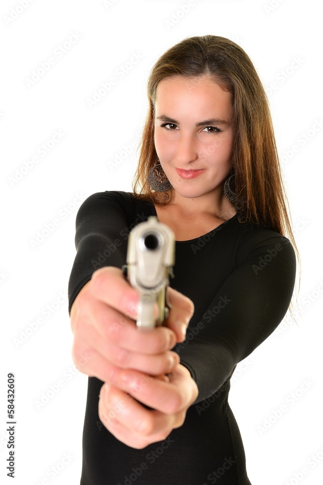 Sexy girl with gun isolated on black background Sexy girl with gun isolated on black background