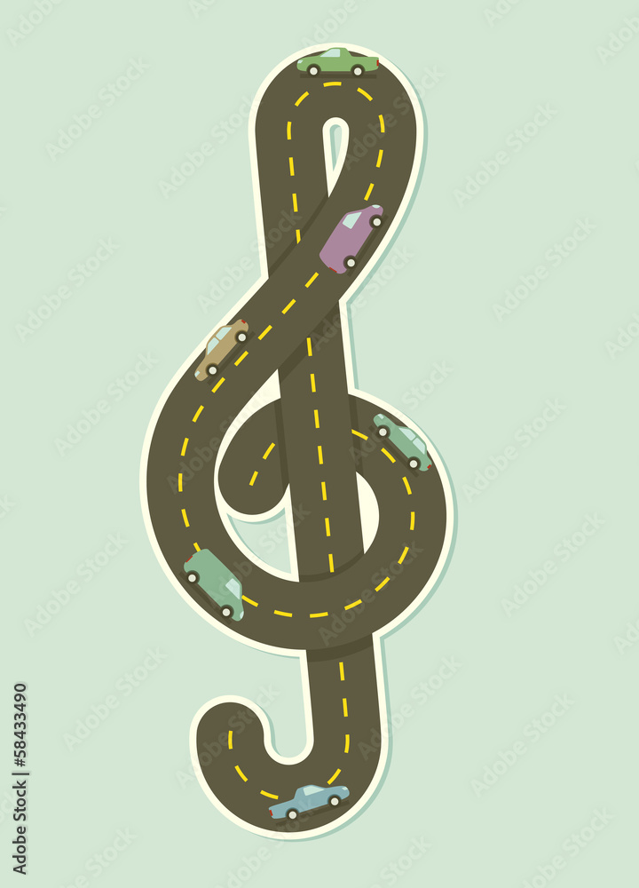 Paper road in the shape of treble clef. Vector illustration. Stock
