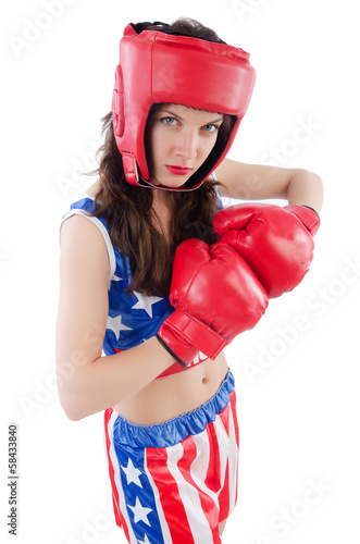 Woman boxer in uniform with US symbols © Elnur