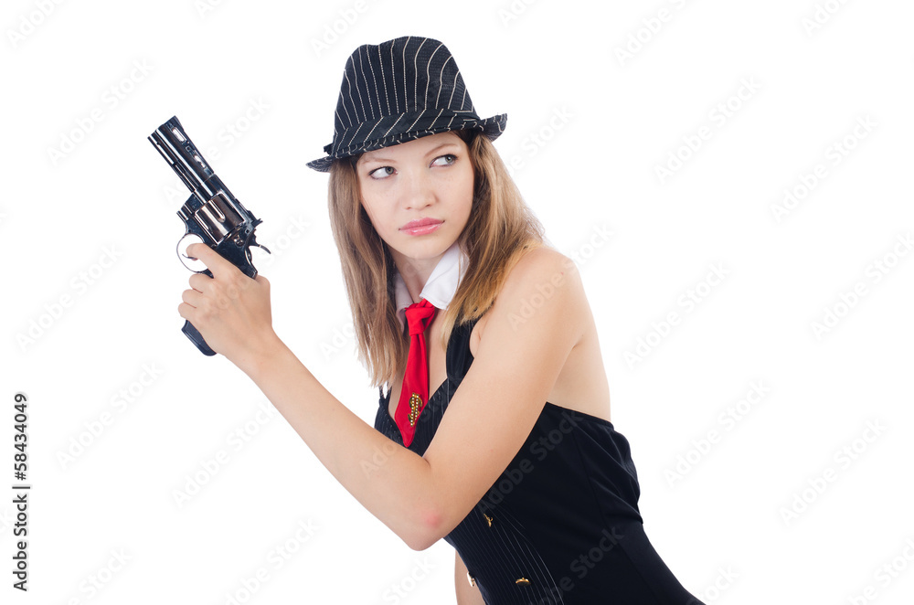 Woman gangster isolated on white Woman gangster isolated on white