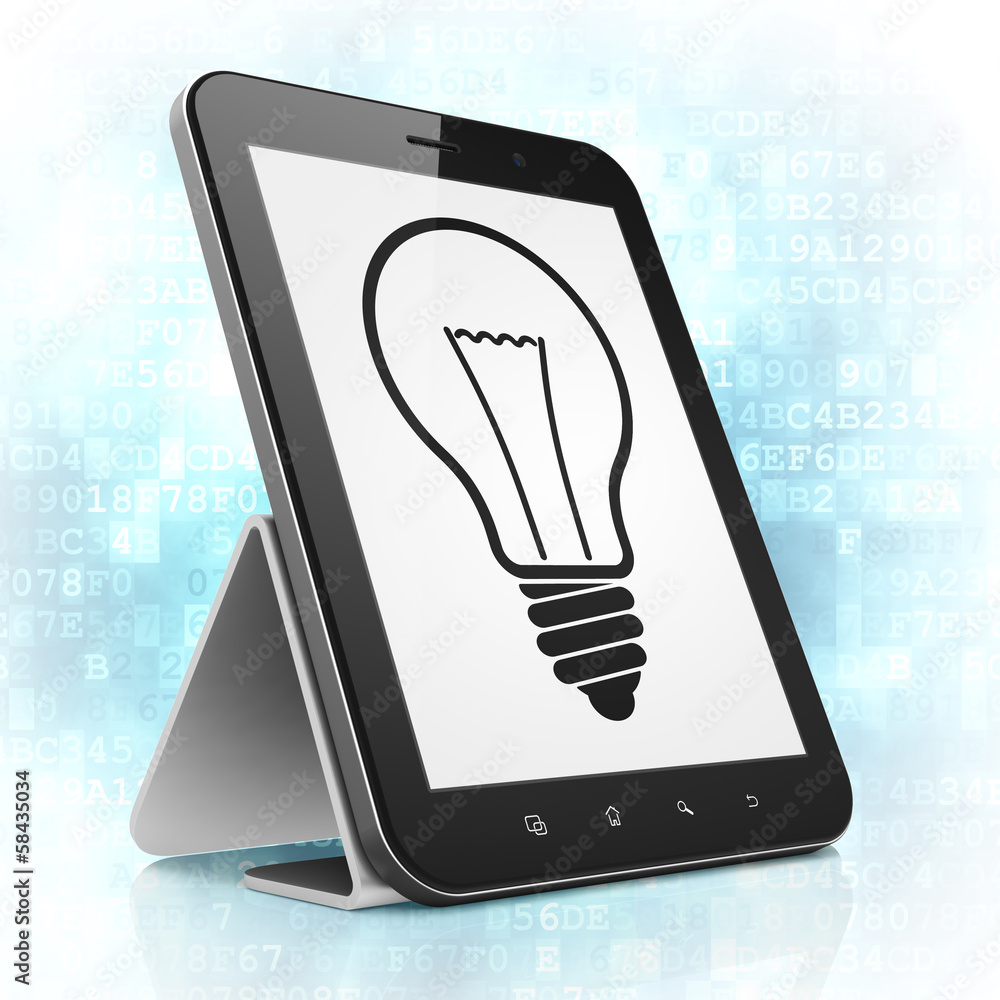 Finance concept: Light Bulb on tablet pc computer Finance concept: Light Bulb on tablet pc computer