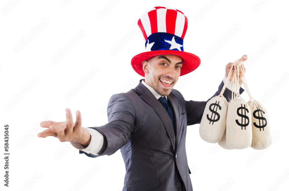 Man with dollar sacks on white Man with dollar sacks on white