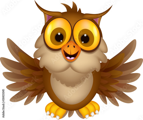 cute owl cartoon waving