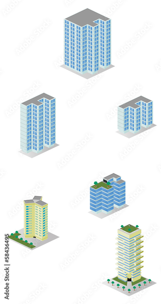 Isometric City Apartment Buildings Pack