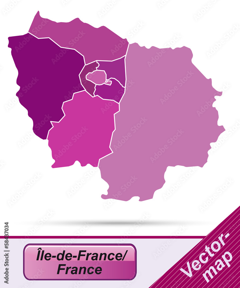 Grenzkarte von Île-de-France mit Grenzen in Violett