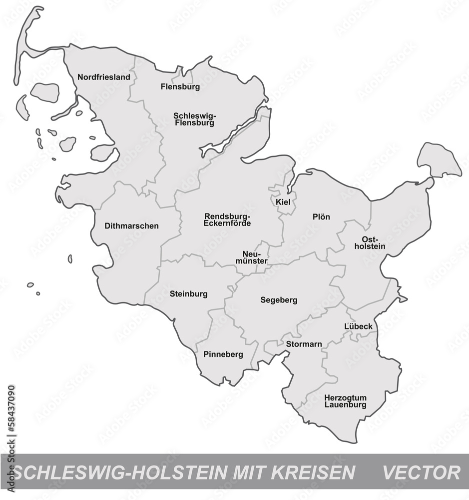 Schleswig-Holstein mit Grenzen in Grau