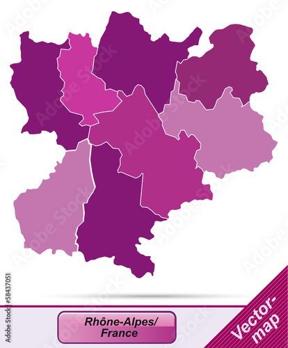 Grenzkarte von Rhrône-Alpes mit Grenzen in Violett