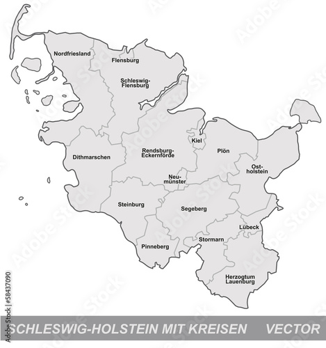 Schleswig-Holstein mit Grenzen in Grau