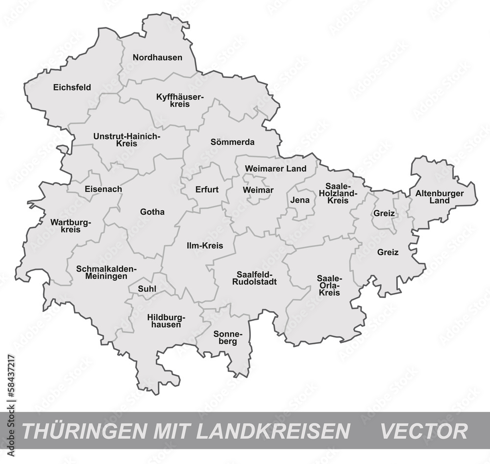 Inselkarte von Thueringen mit Grenzen in Grau