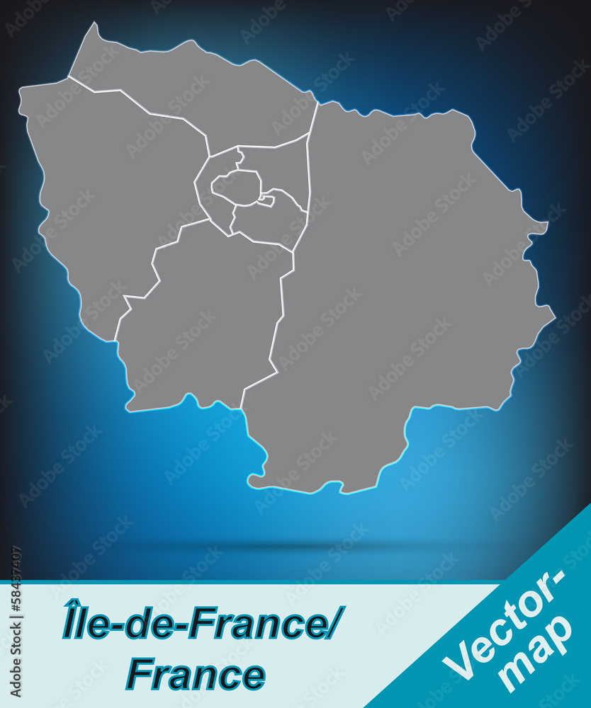 Île-de-France mit Grenzen in leuchtend grau