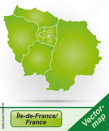 Grenzkarte von Île-de-France mit Grenzen in Grün