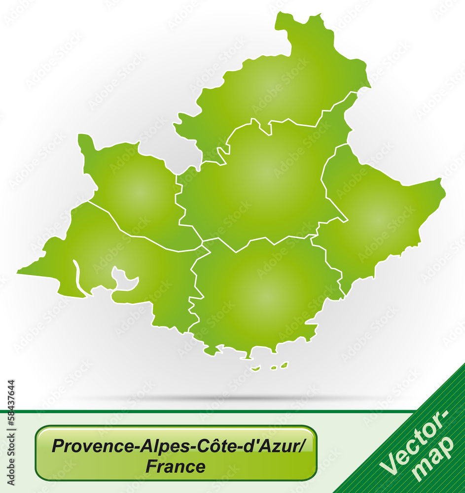 Provence-Alpes-Côte-d-Azur mit Grenzen in Grün