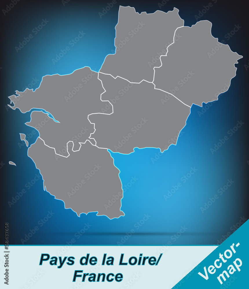 Pays-de-la-Loire mit Grenzen in leuchtend grau