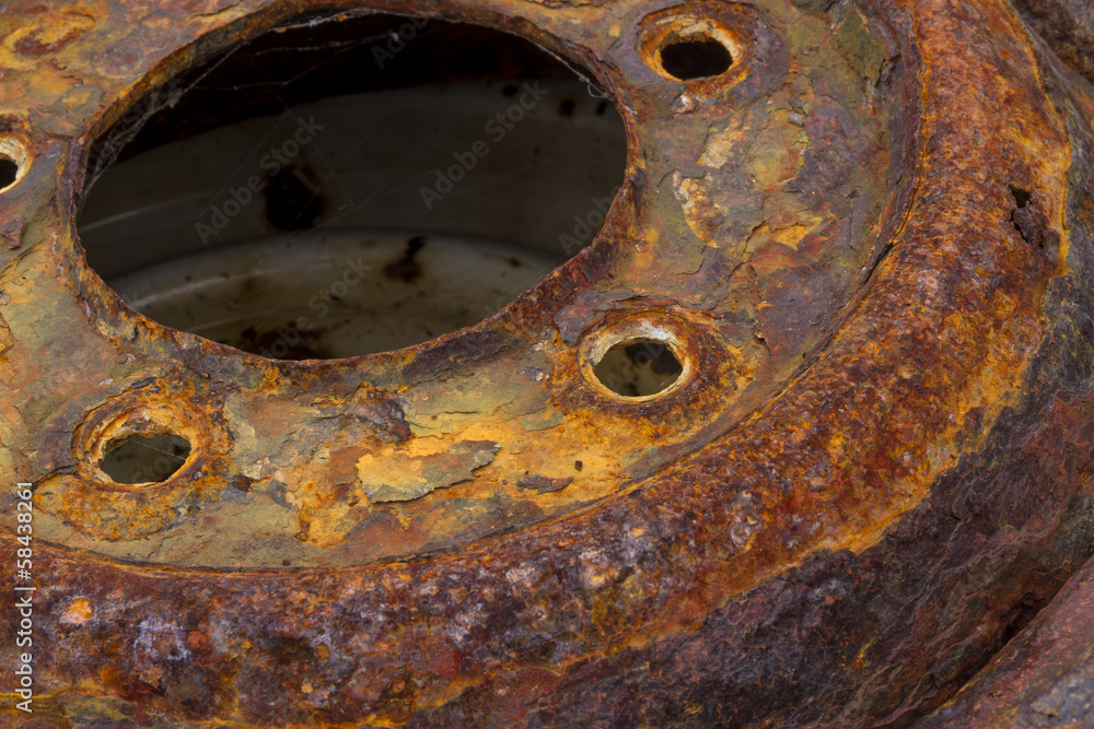 Rusty car wheel, close up