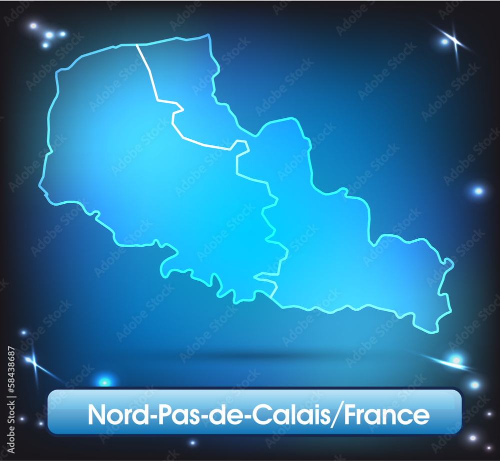 Nord-Pas-de-Calais mit Grenzen in leuchtend einfa Nord-Pas-de-Calais mit Grenzen in leuchtend einfa