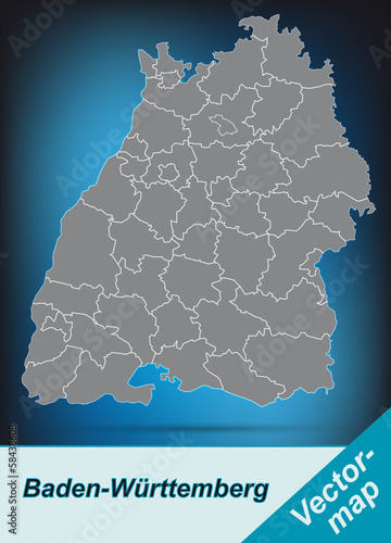 Baden-Wuerttemberg mit Grenzen in leuchtend grau