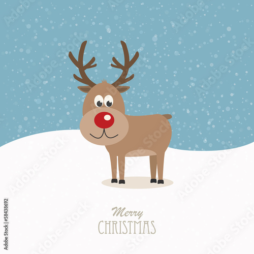 reindeer red nose snowy background © Pixasquare