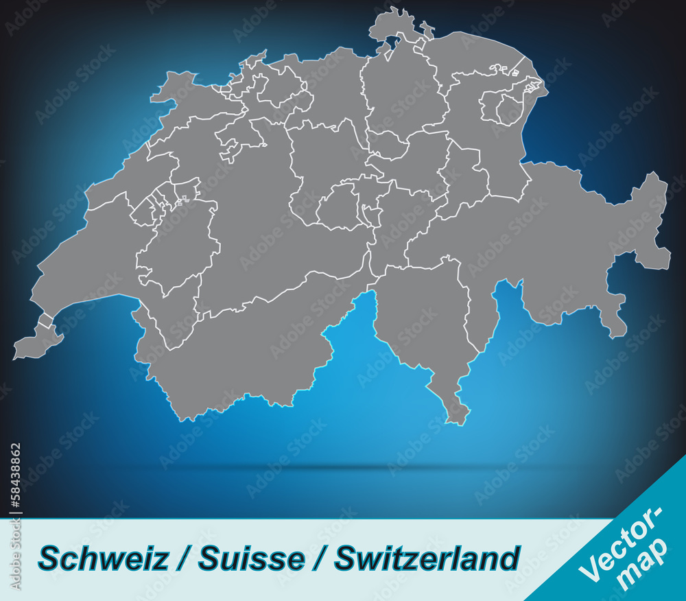 Schweiz mit Grenzen in leuchtend grau