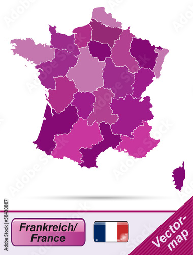 Frankreich mit Grenzen in Violett
