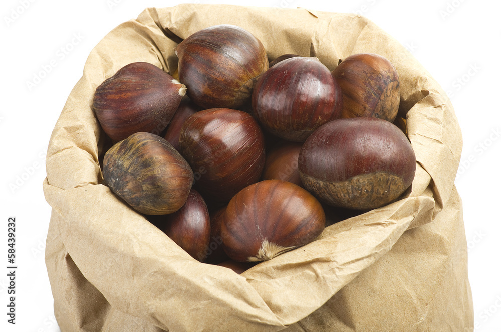 delicious group of chestnuts in a paper bag