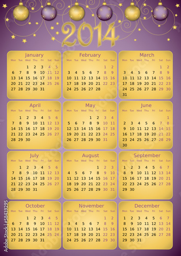simple editable vector calendar 2014