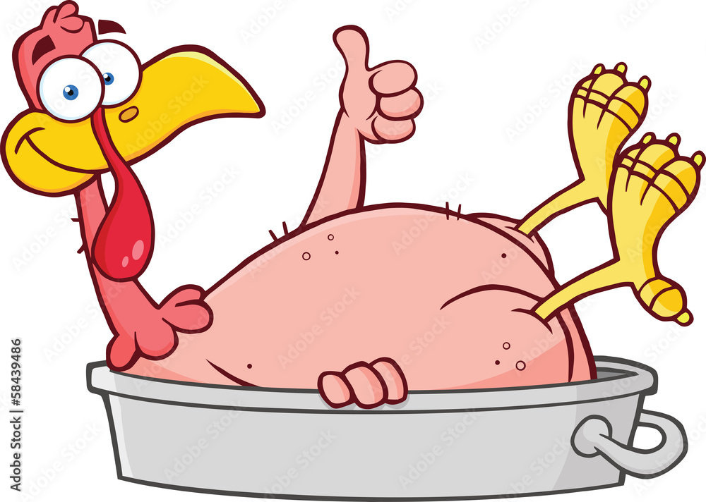 Smiling Turkey Bird Character In The Pan Giving A Thumb Up Smiling Turkey Bird Character In The Pan Giving A Thumb Up