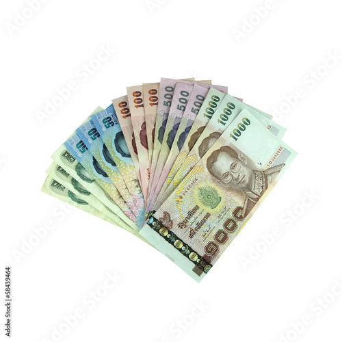 Thai banknotes on a white background (with clipping path)