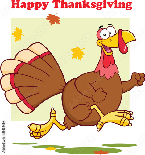 Happy Thanksgiving Greeting With Turkey Bird Running