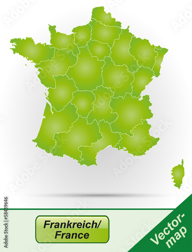 Frankreich mit Grenzen in Grün