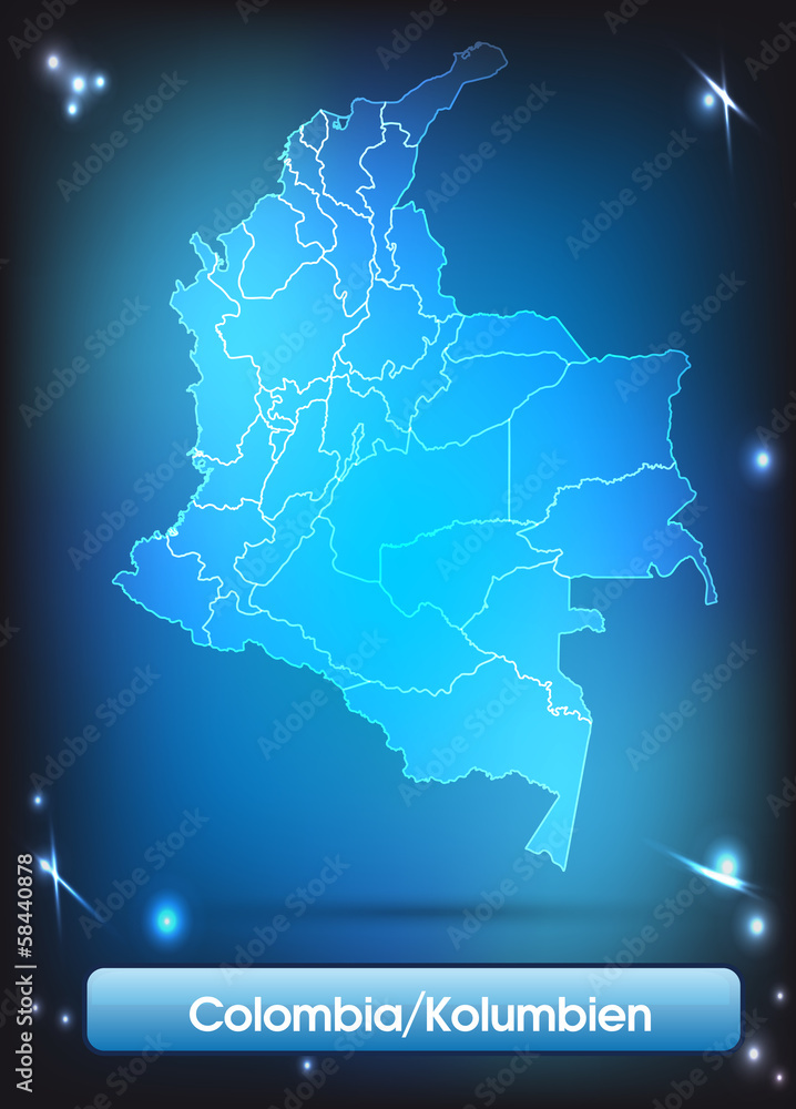 Kolumbien mit Grenzen in leuchtend einfarbig