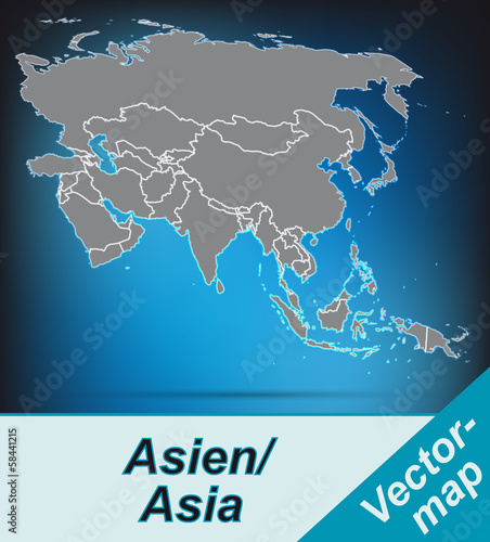 Grenzkarte von Asien mit Grenzen in leuchtend grau