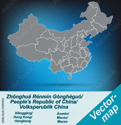 China mit Grenzen in leuchtend grau