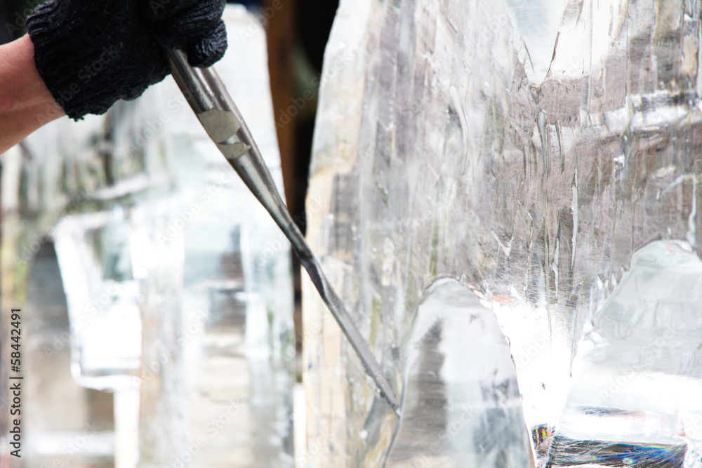 Ice Sculpting,Ice Carver Using Chisel to Carve Stock Photo Adobe Stock