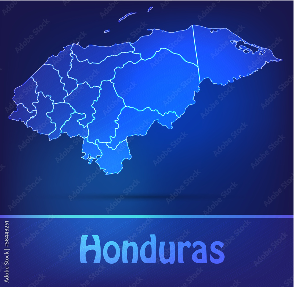 Honduras mit Grenzen in einfarbig Scribble Honduras mit Grenzen in einfarbig Scribble