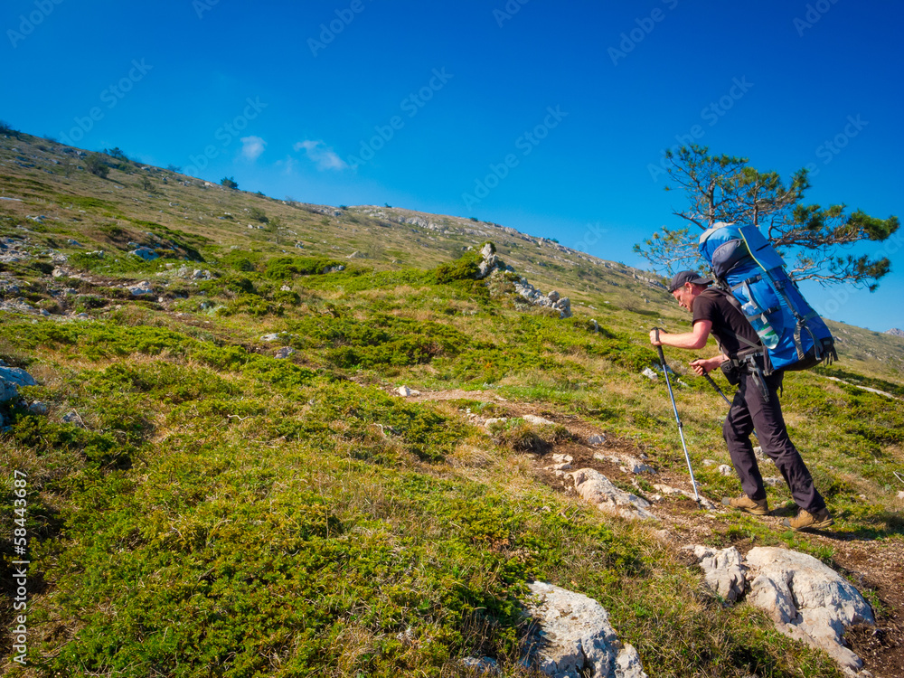 Obraz premium Hiker trekking in Crimea