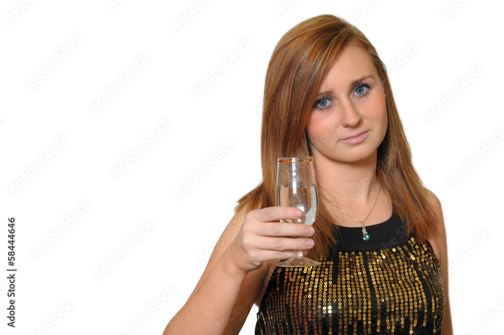 Portrait of young woman offering a glass of champagne. Portrait of young woman offering a glass of champagne.