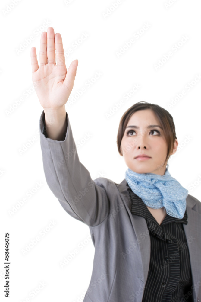 Asian business woman point or touch something Asian business woman point or touch something