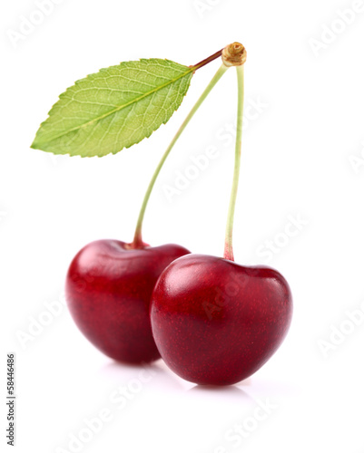 Sweet cherries with leaf