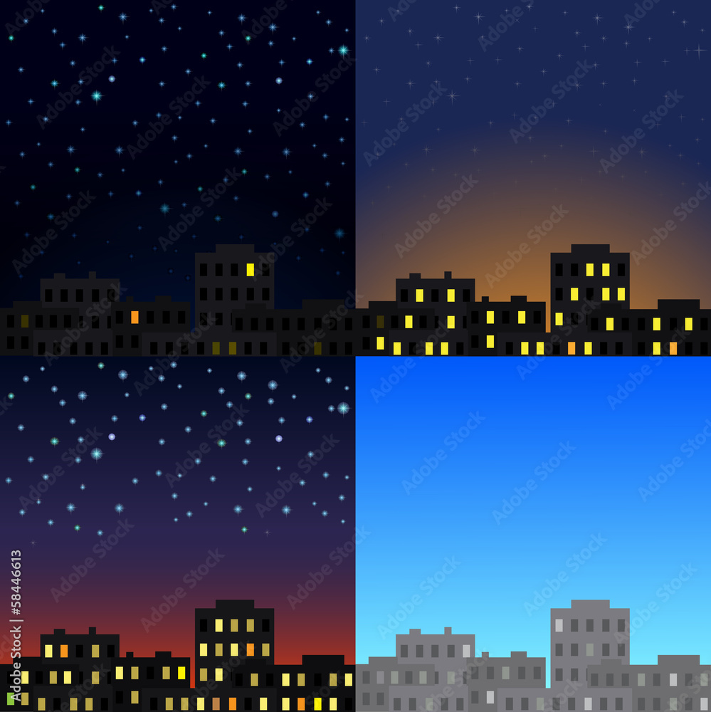 View of the city at different times of day.